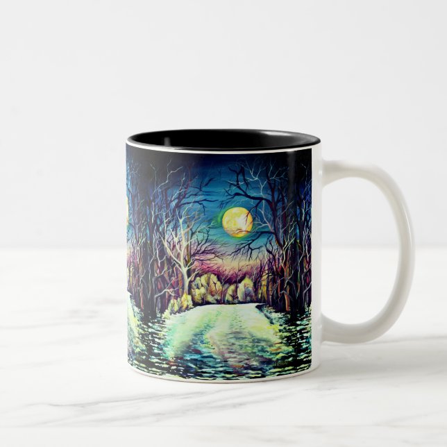 Silent Night Winter Full Moon Sweden Scandinavia Two-Tone Coffee Mug (Right)