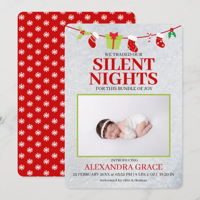 Silent Nights Bundle Joy Photo Christmas Birth Announcement (Front/Back)