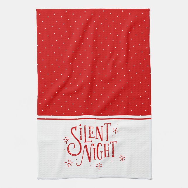 Silent Nights Typography White & Red Kitchen Towel (Vertical)