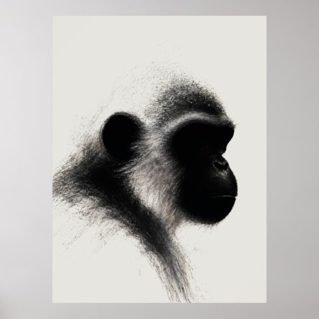 Silent Observer Primate Charcoal Study Poster (Front)