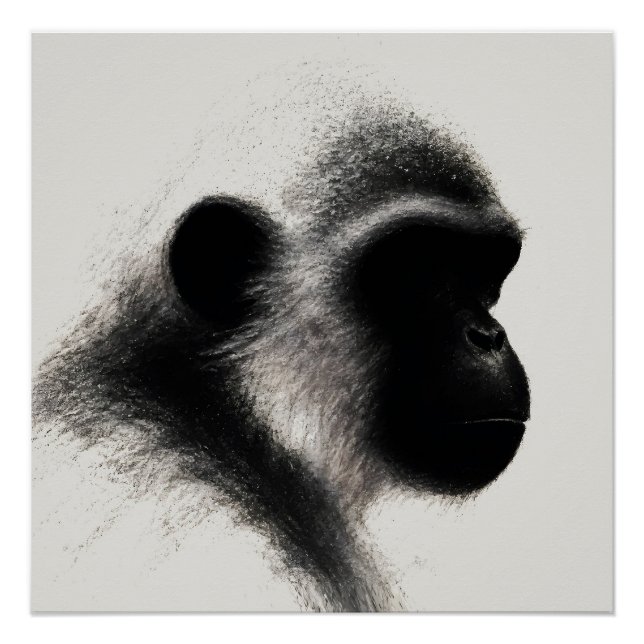Silent Observer Primate Charcoal Study Poster (Front)