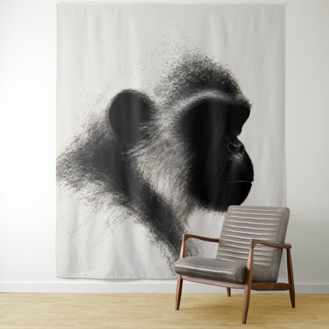 Silent Observer Primate Charcoal Study Tapestry (In Situ)