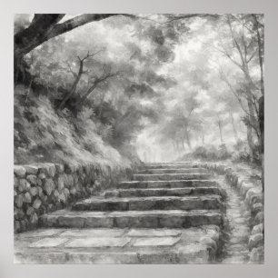 Silent Passage — 道 (The Path) Japanese Sumi-e Ink Poster