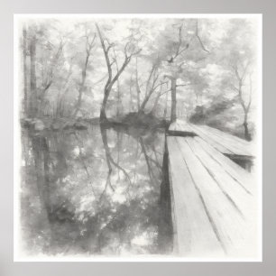 Silent Passage — Ink Painting Wabi-Sabi Reflection Poster