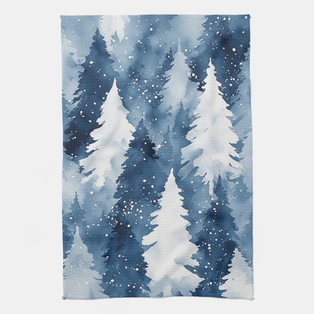 Silent Pines Winter Forest Kitchen Towel (Vertical)