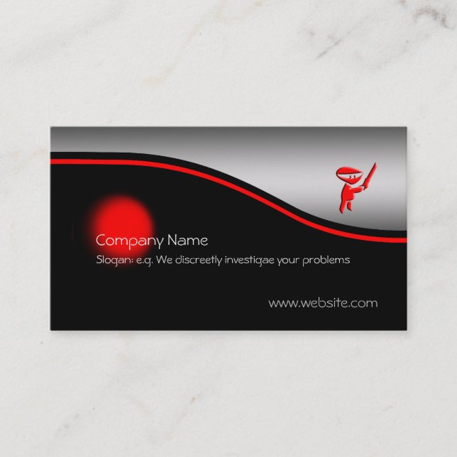 Silent red ninja assassin, red spot, metal-look business card (Front)
