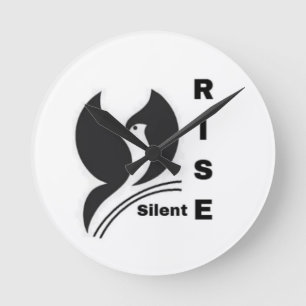 Silent Rise Bird Logo Minimalist Black Coffee Mug Round Clock