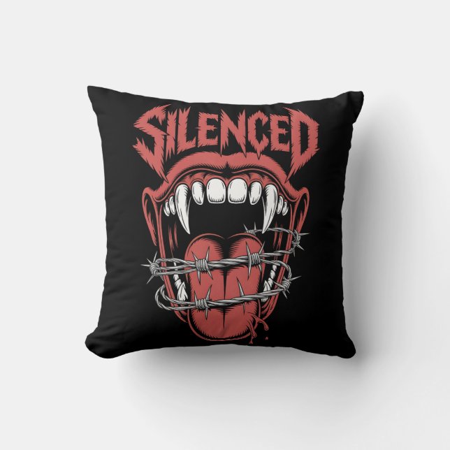 Silent Scream Mouth Illustration Throw Pillow (Front)