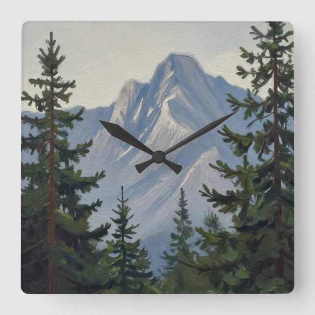 Silent Sentinels of the Alpine Ridge Square Wall Clock (Front)
