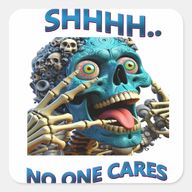 Silent Skeleton: Shhh, No One Cares Square Sticker (Front)