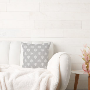 Silent Snowflakes in Gray Throw Pillow