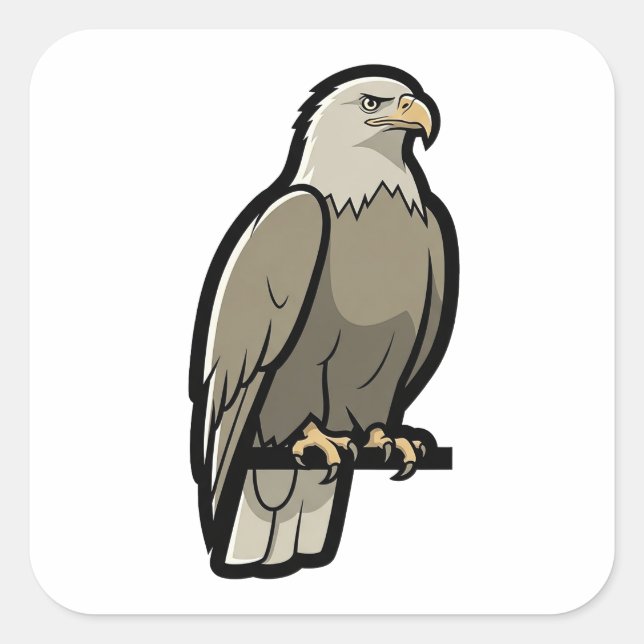 Silent Strength Eagle – Minimal Wildlife Illustrat Square Sticker (Front)