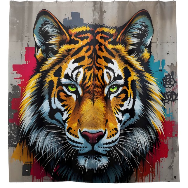 Silent Strength – Tiger Graffiti Art Shower (Front)