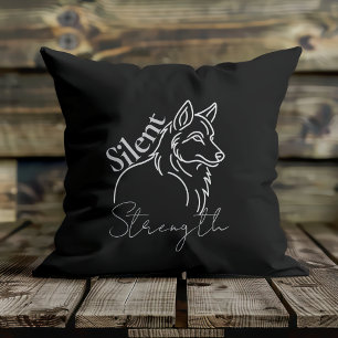 Silent Strength Wolf Throw Pillow