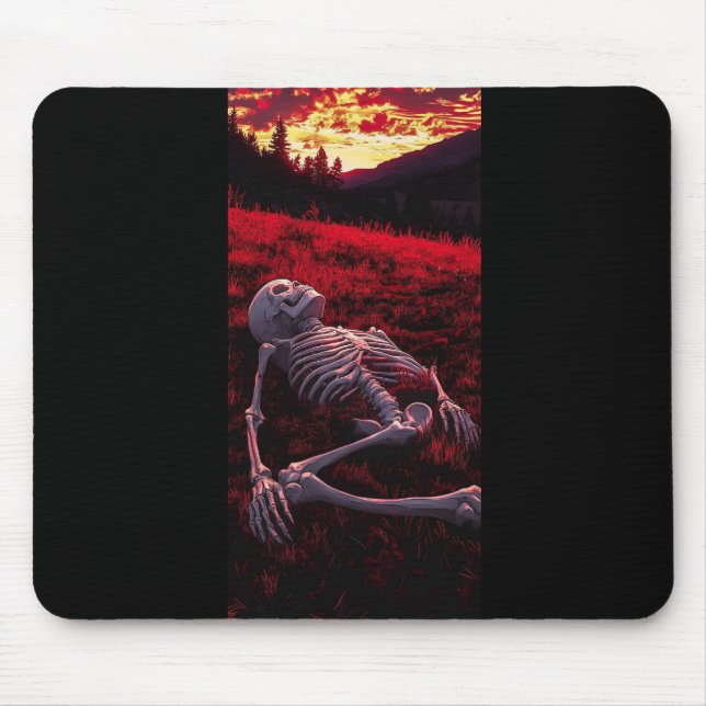 Silent Sunset Bones – Skeleton in Crimson Field  Mouse Pad (Front)
