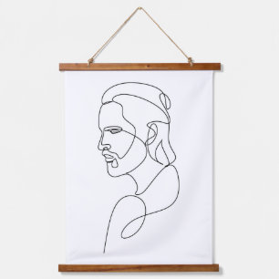 Silent Tear – Minimalist One Line Portrait Hanging Tapestry