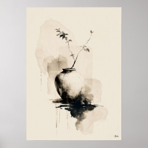 Silent Vessel Japanese Minimalist Sumi Ink Wall Poster