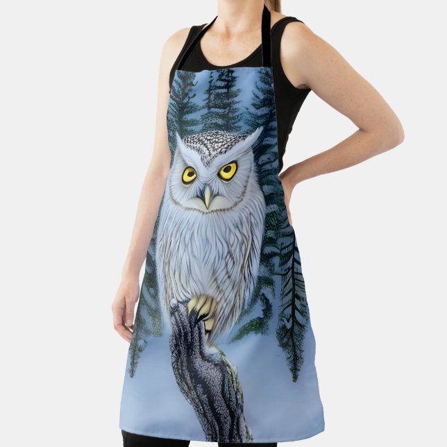 Silent Watch - Northern Winter Woods Grey Owl Apron (Insitu)