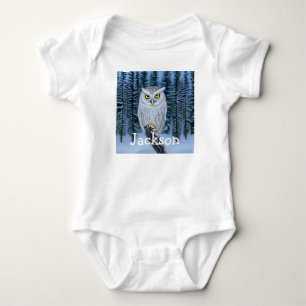 Silent Watch - Northern Winter Woods Grey Owl Baby Bodysuit