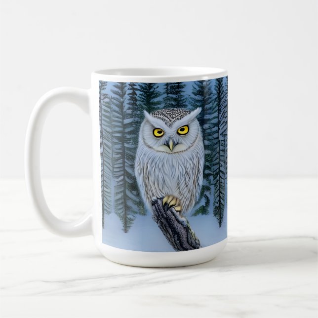 Silent Watch - Northern Winter Woods Grey Owl Coffee Mug (Left)