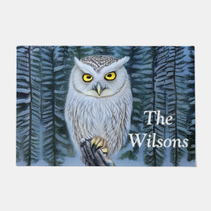 Silent Watch - Northern Winter Woods Grey Owl Doormat
