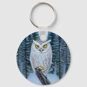 Silent Watch - Northern Winter Woods Grey Owl Keychain