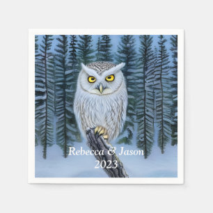 Silent Watch - Northern Winter Woods Grey Owl Napkin