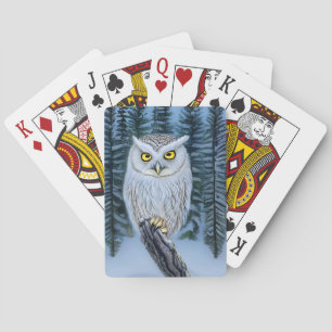 Silent Watch - Northern Winter Woods Grey Owl Playing Cards