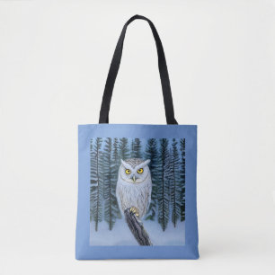 Silent Watch - Northern Winter Woods Grey Owl Tote Bag