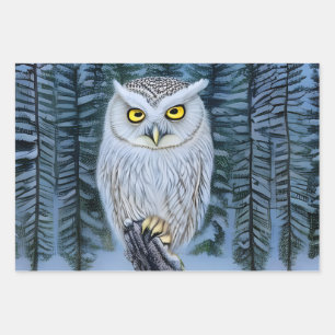 Silent Watch - Northern Winter Woods Grey Owl Wrapping Paper Sheet
