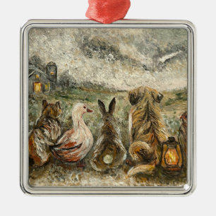 Silent Watching Whimsical Farmhouse Animals Metal Ornament