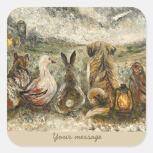 Silent Watching Whimsical Farmhouse Animals Square Sticker