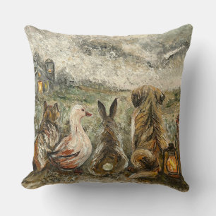 Silent Watching Whimsical Farmhouse Animals Throw Pillow