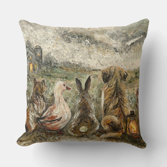 Silent Watching Whimsical Farmhouse Animals  Throw Pillow (Front)