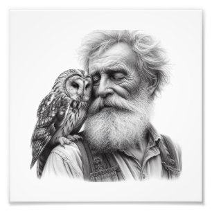 Silent Wisdom: Older Man and Owl Nuzzle Wall Art