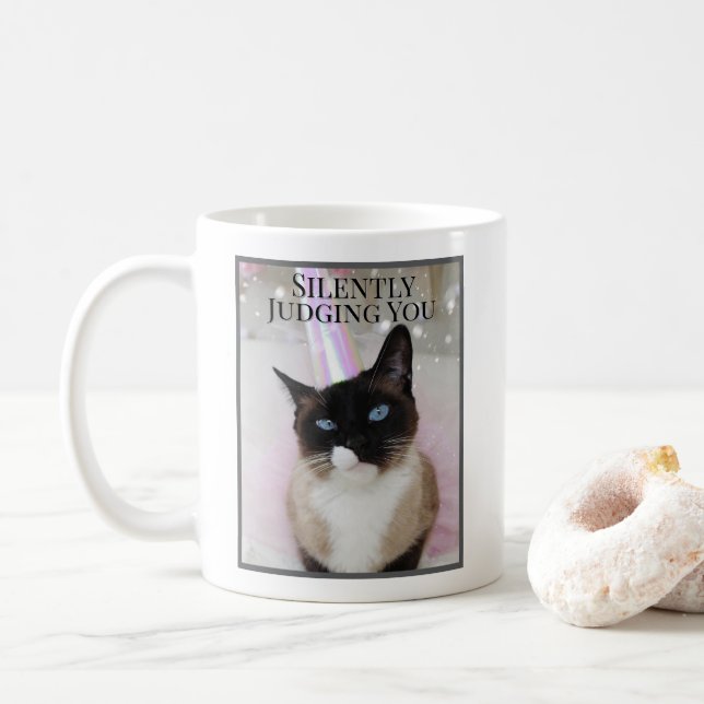 Silently Judging You Cute Cat In Pink Tutu  Coffee Mug (With Donut)