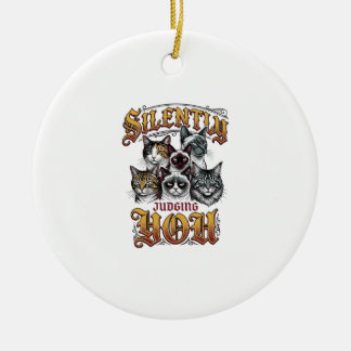 Silently Judging You Vintage Cat Graphic T-Shirt_1 Ceramic Ornament