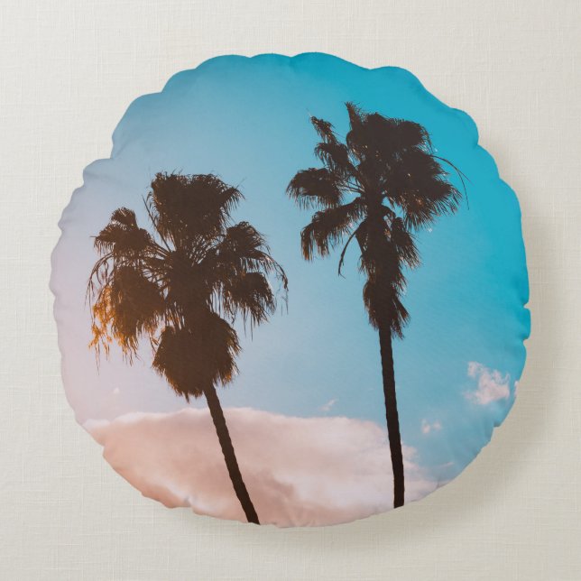 Silhoette of palm tree round pillow (Front)