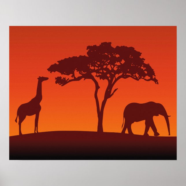 Silhouette africaine Safari - Impression d'affiche (Devant)