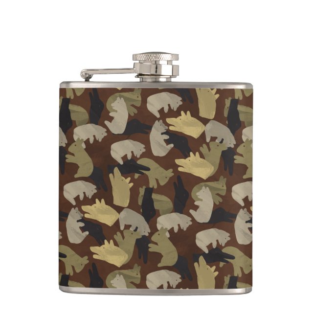 Silhouette Animal Camouflage Brown Hip Flask (Front)