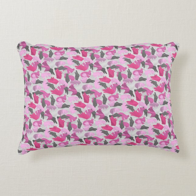 Silhouette Animal Camouflage Pink Accent Pillow (Front)