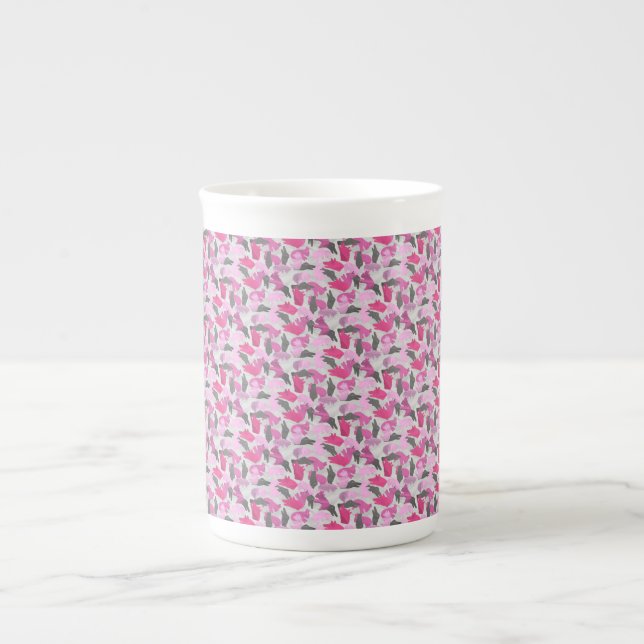 Silhouette Animal Camouflage Pink Bone China Mug (Front)