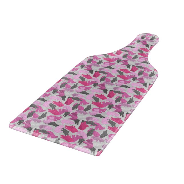 Silhouette Animal Camouflage Pink Cutting Board (Corner)