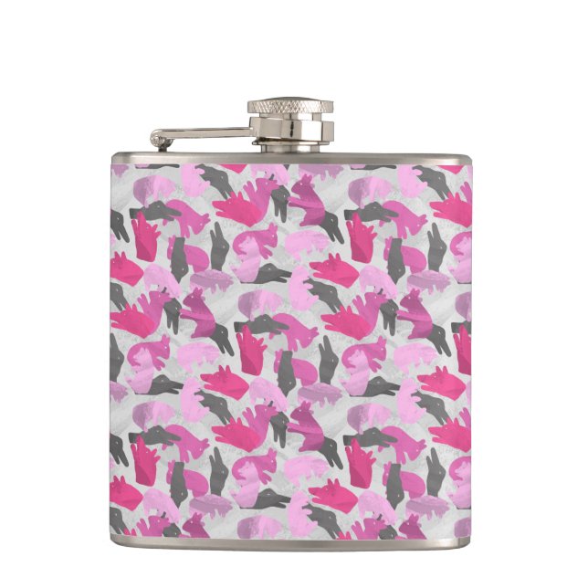 Silhouette Animal Camouflage Pink Hip Flask (Front)