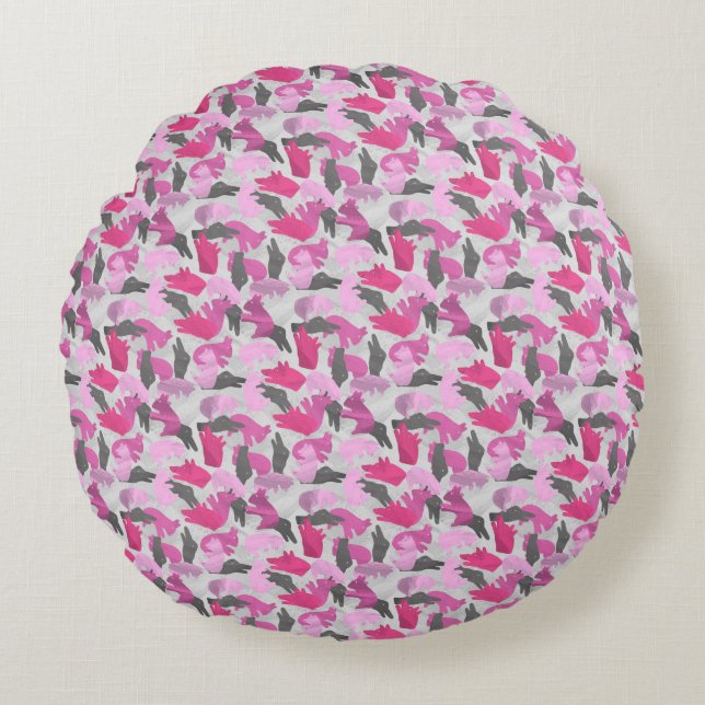 Silhouette Animal Camouflage Pink Round Pillow (Front)