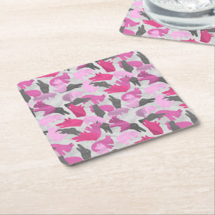 Silhouette Animal Camouflage Pink Square Paper Coaster