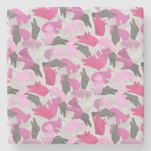Silhouette Animal Camouflage Pink Stone Coaster