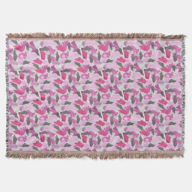 Silhouette Animal Camouflage Pink Throw Blanket (Front)