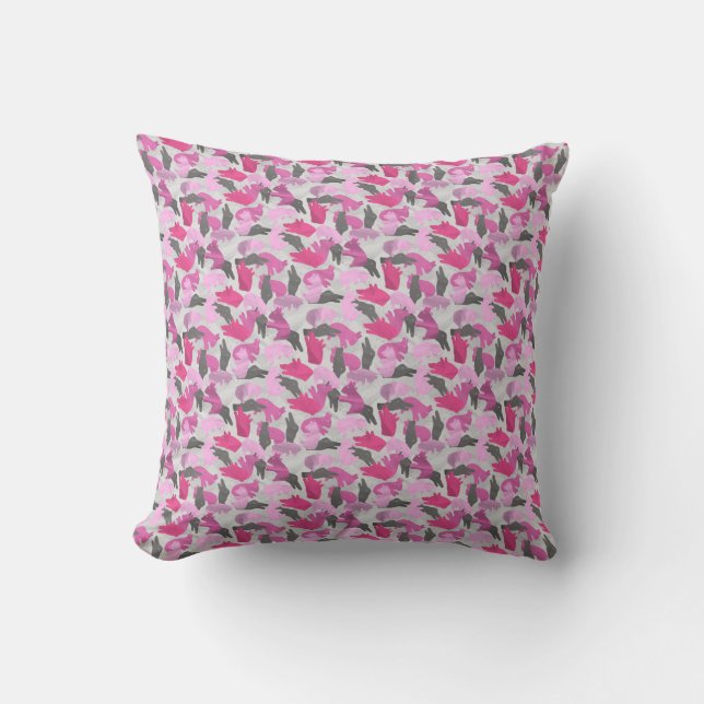 Silhouette Animal Camouflage Pink Throw Pillow (Front)