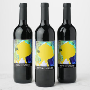 Silhouette art watercolor abstract wine label